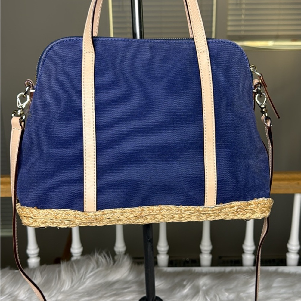 Kate Spade Handbag Crossbody Bag Dark Blue Denim Rope Leather Accents - Picture 3 of 7